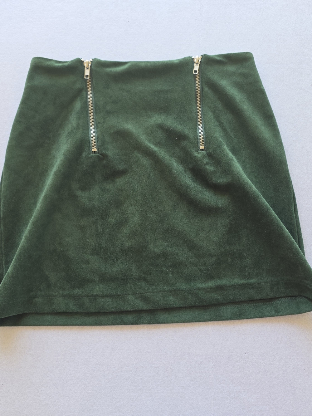 Forever 21 Dark Green Suede Mini Skirt with Gold Zippers